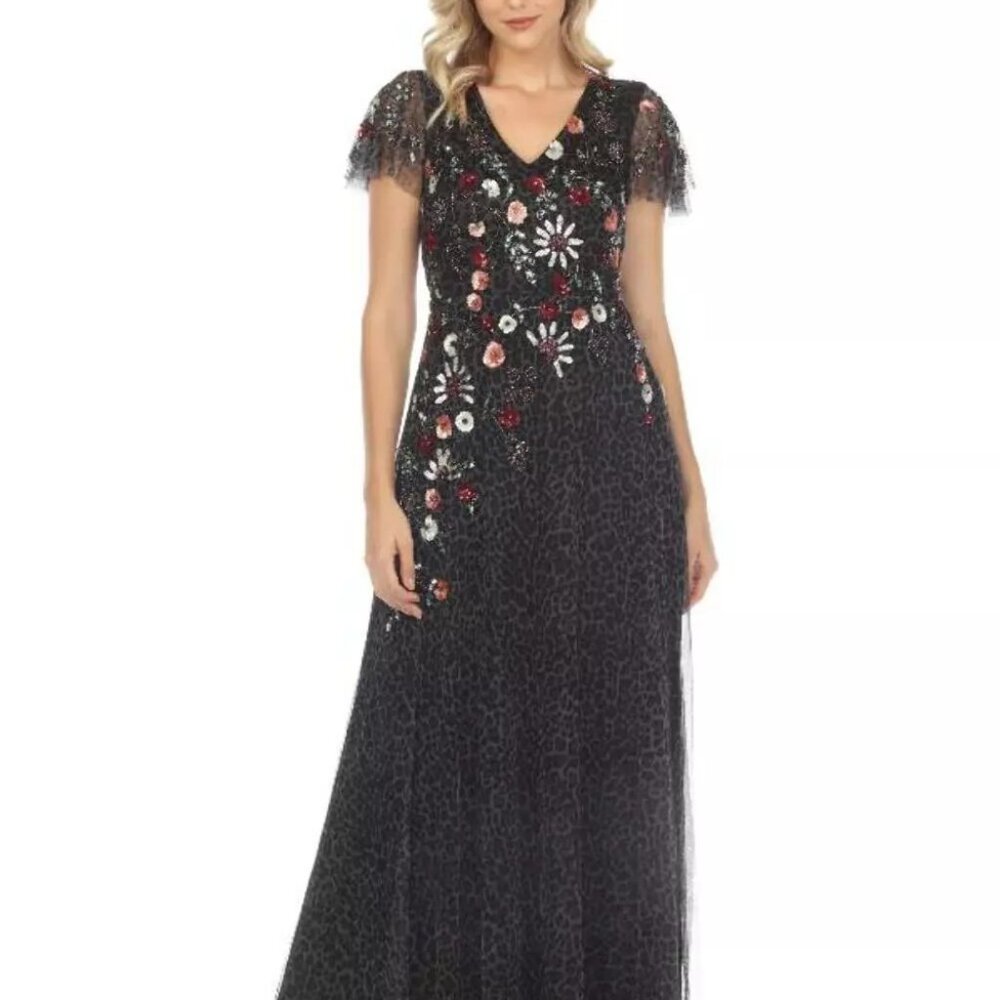 Stunning Johnny Black Cheetah Beaded Mesh Dress - worn once!